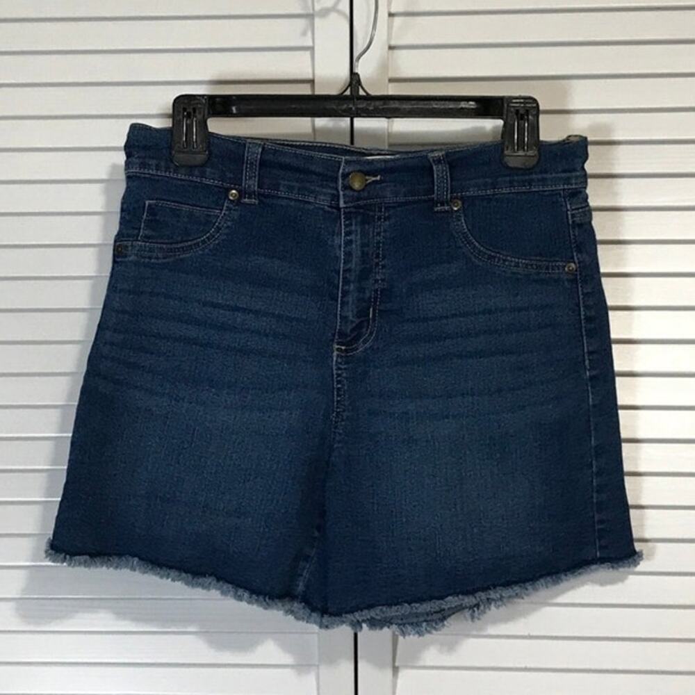 Just Be Preppy Retro Dark Wash Denim High Rise Frayed Hem Jean Shorts M